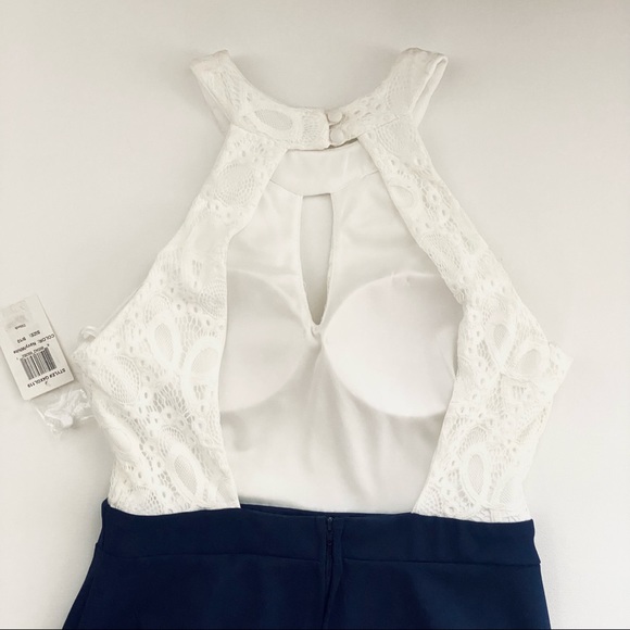 NWT B Darlin Lace Halterneck Backless Flare Dress - Picture 4 of 4